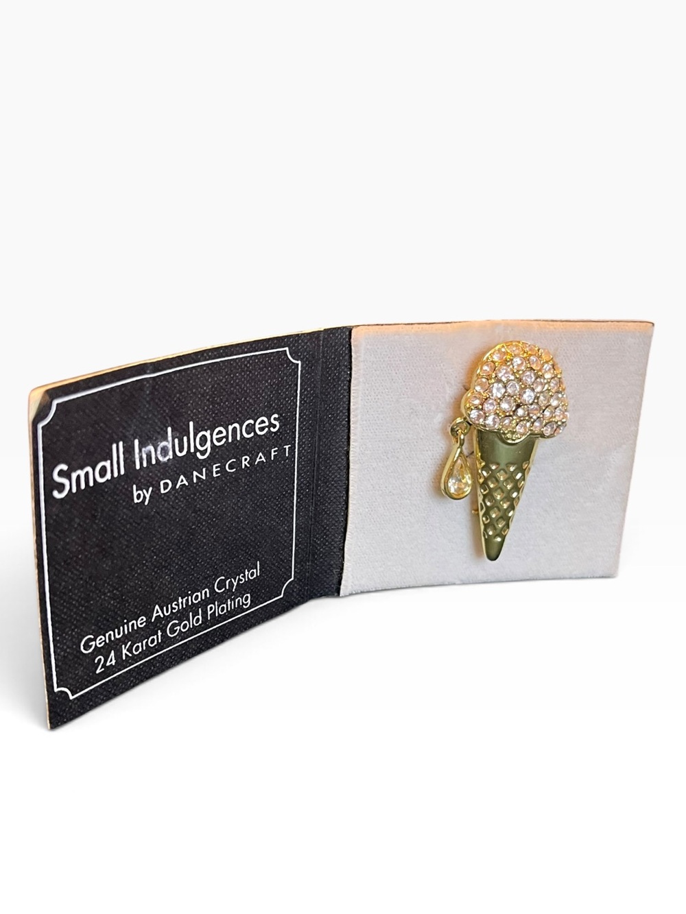 1980’s Danecraft “Small Indulgences” 24K Gold Plated Ice Cream Cone Brooch NWT